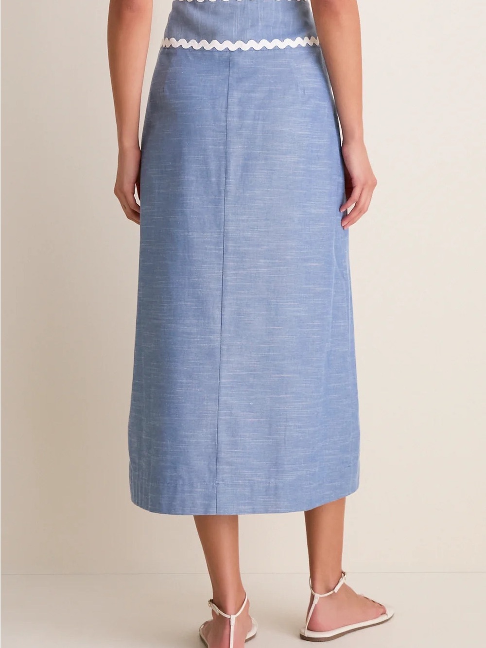 Tuckernuck Chambray Blue Midi Skirt with White Rickrack - Picture 4 of 8